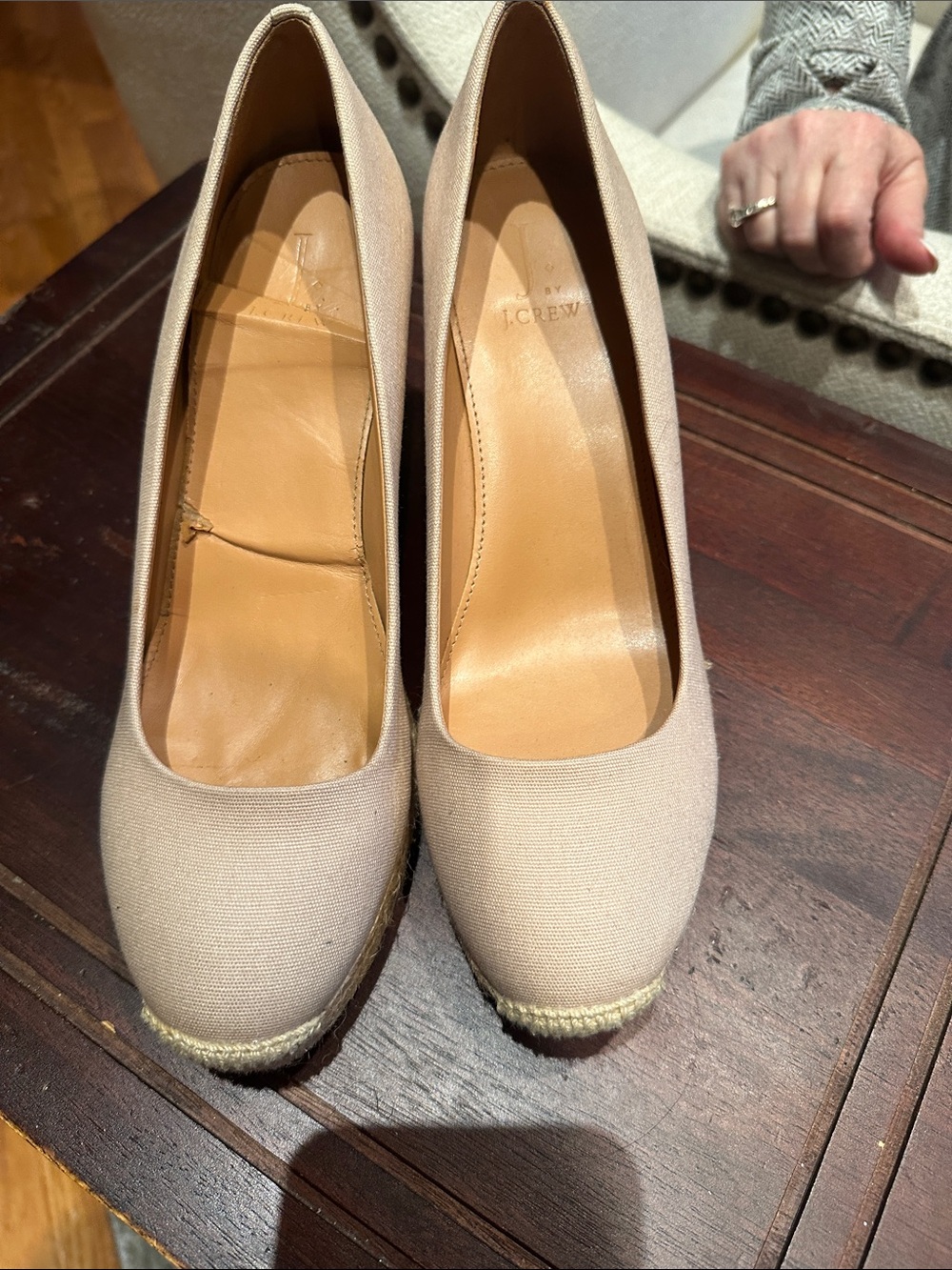 J. Crew Beige Canvas Platform Wedge Pumps